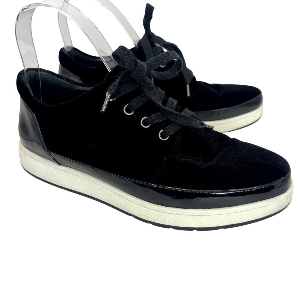 Donald J. Pliner Miranda Platform Sneaker Black Velvet Patent Leather 8 Lace Up